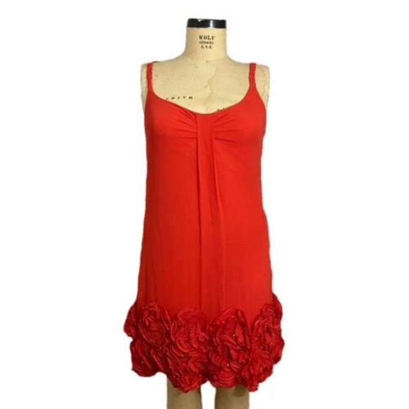 Yoana Baraschi Dresses & Skirts - Yoana Baraschi red/orange dress with braided straps and flower tulle hem sz 6
